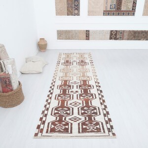Vintage Oushak Wool Runner Rug: 3x11 Turkish Hallway Carpet