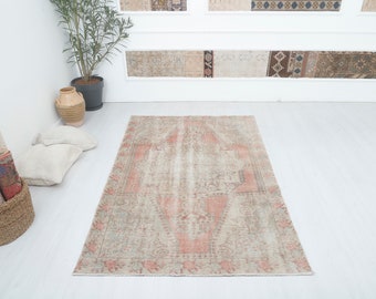 5x7 Turkish Rug, Vintage Rug, Oushak Rug, Natural Rug, Bohemian Rug, Anatolian Rug, Antique Rug, Home Decor Rug,Wool Rug,Handmade Rug,14889