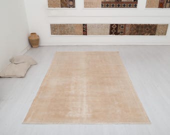 Handmade Oushak Rug: 5x8 Vintage Turkish Wool Rug