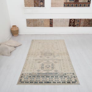 4x7 Oushak Wool Rug: Vintage Turkish Bohemian Carpet