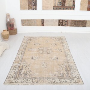 5x9 Vintage Turkish Oushak Rug: Handmade Wool Anatolian Rug