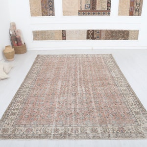 Oushak Rug 7x11, Oversize Rug,Vintage Turkish Rug,Turkish Vintage Rug,Natural Rug,Anatolian Rug,Faded Rug 7x11,Pastel Rug,Handmade Rug,12318