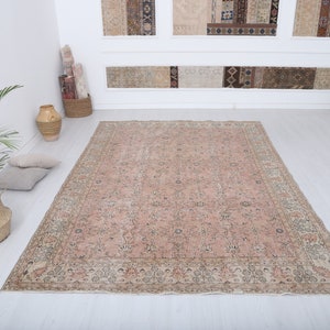 7x10 Oushak Rug: Vintage Turkish Wool Anatolian Rug