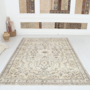 Oversize Vintage Oushak Rug: 7x10 Wool Anatolian Turkish Carpet