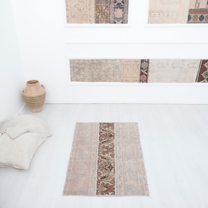 Vintage Turkish Wool Rug 2x3: Small Anatolian Oushak Rug