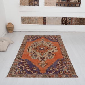Vintage Turkish Oushak Rug 4x8: Wool Anatolian Rug