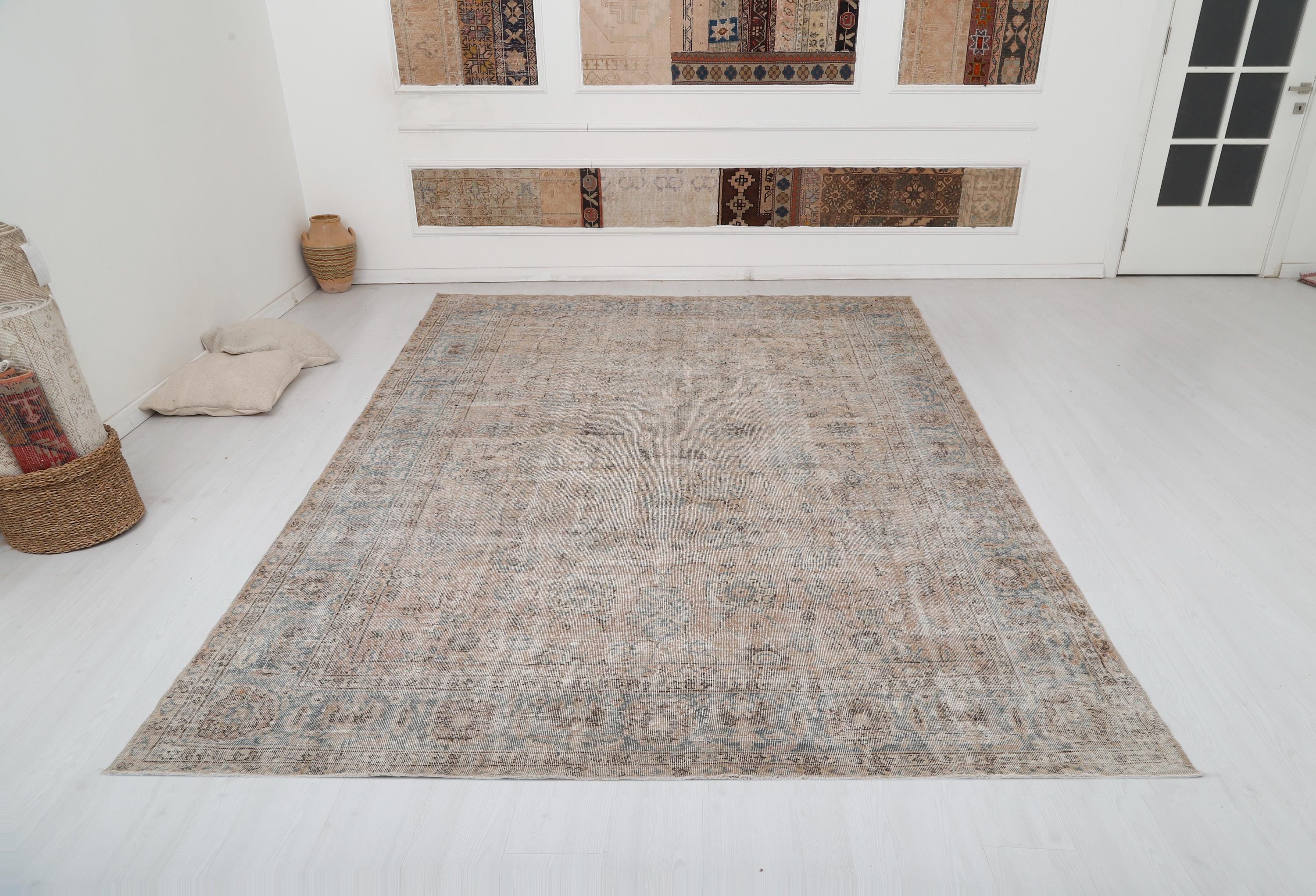 Vintage Oushak Wool Rug: 7x12 Turkish Pastel Area Rug