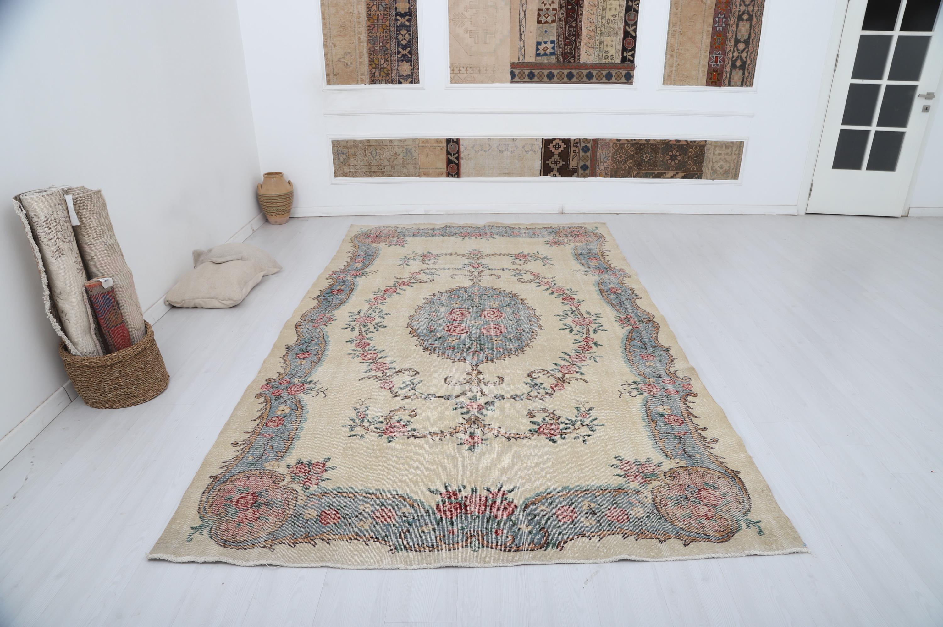 7x11 Vintage Oushak Turkish Rug: Handmade Wool & Cotton Anatolian