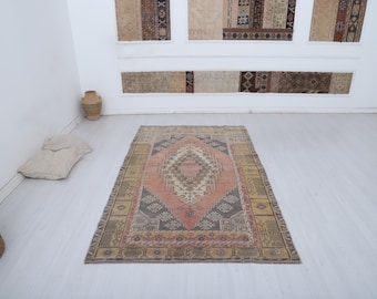 Unique Vintage Rug, Oushak Rug 5x8, Tribal Rug,Rug 5x8,Muted Turkish Rug,5x8 Rug,Anatolian Rug,Turkish Vintage Rug,Vintage Turkish Rug,34678