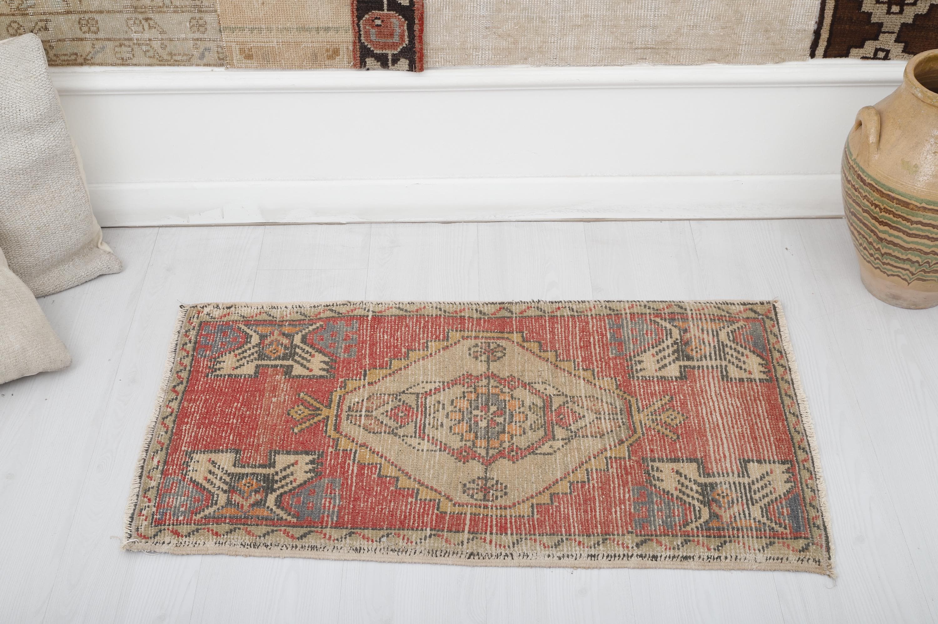 Vintage Turkish Wool Door Mat Rug: 2x3 Oushak Anatolian Rug - Etsy
