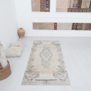 Vintage Turkish Oushak Runner Rug: 3x7 Wool Anatolian Carpet