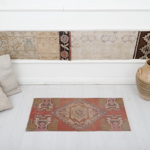1x3 Oushak Rug, 1x3 Mini Rug, Door Mat Rug, 1x3 Vintage Rug, Turkish Rug, Anatolian Rug, Natural Rug, Small Size Rug, Turkish Mini Rug,5135