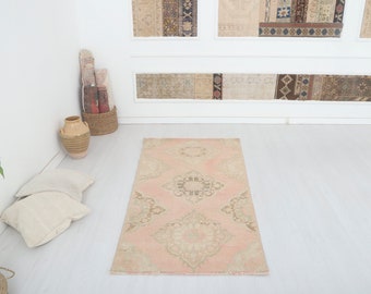 Vintage Turkish Oushak Rug 3x6: Muted Cotton Wool Anatolian Rug