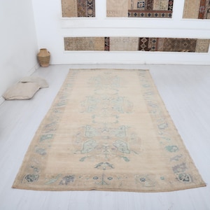 5x11 Vintage Turkish Oushak Rug: Pastel Wool Anatolian Rug