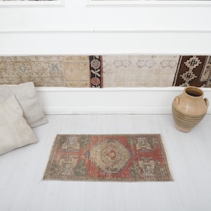2x3 Vintage Turkish Mini Rug: Wool Anatolian Oushak Rug