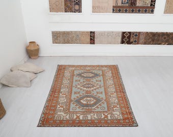 4x6 Vintage Turkish Wool Rug, Muted Anatolian Oushak Rug