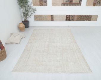 6x9 Vintage Turkish Oushak Rug: Handmade Wool Bohemian Rug