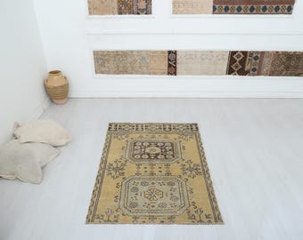 Vintage Turkish Oushak Rug: Wool Small Rug, Neutral Accent (4.4 x 3.0 ft)