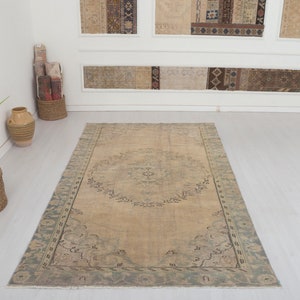 Handmade Turkish Rug 5x9: Vintage Anatolian Wool Cotton Rug