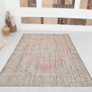 6x9 Oushak Turkish Rug: Vintage Anatolian Wool Area Rug