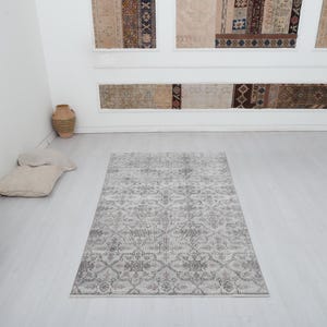Handmade Turkish Oushak Rug: Vintage Wool Cotton 4x7 Rug