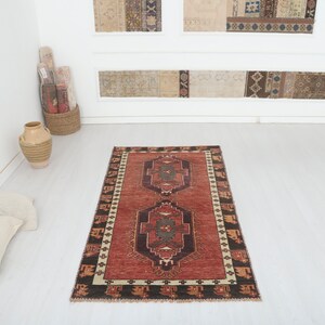 Vintage Wool Turkish Oushak Rug: Colorful Pastel Kids Rug (3x7 ft)