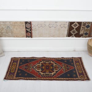 Vintage Turks minitapijt: wollen Oushak-deurmat (2 x 4 ft)