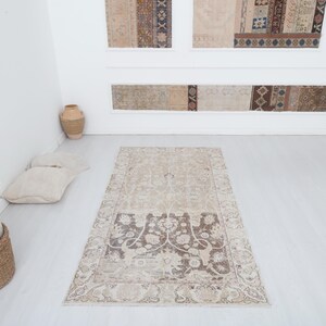 4x7 Vintage Oushak Rug: Pastel Bohemian Turkish Wool Rug