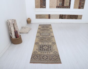 Vintage Türkischer Oushak Teppichläufer, 3x30 Wollteppich aus Baumwolle im Flur