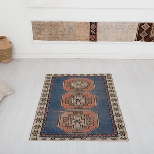 Vintage Turkish Oushak Rug, 3x4 Wool Anatolian Rug