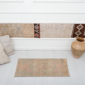 Vintage Turkish Doormat Rug: 2x3 Small Entryway Rug