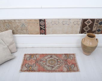 1x3, Oushak Door Mat, Bath Mat Rug, Wool Rug, Turkish Mini Rug, Vintage Door Mat, 1x3 Small Rug, Anatolian Rug, Mini Rug, Door Mat Rug,35343