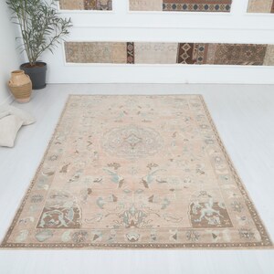 6x9 Vintage Oushak Rug: Handmade Wool Turkish Area Rug