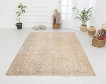 Handmade Wool Oushak Rug: 6.7x10.2 ft Vintage Turkish Anatolian Rug
