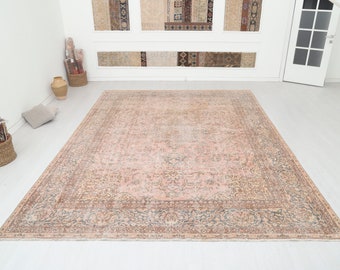 Oversize Vintage Turkish Oushak Rug 10x13: Neutral Anatolian Rug