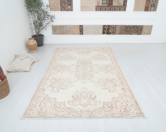 6x9 Vintage Turkish Oushak Rug: Handmade Wool Bohemian Rug
