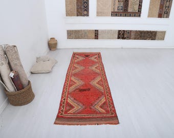 Vintage Turks Oushak-lopervloerkleed, katoenwolmix 3 x 10 inch
