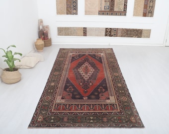 Handwoven Wool Oushak Rug 5x11: Vintage Turkish Area Rug