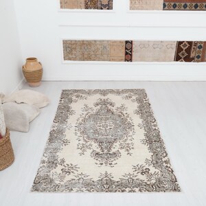 4x7 Vintage Oushak Rug: Muted Anatolian Wool Rug