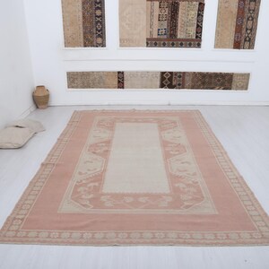 7x10 Vintage Turkish Oushak Rug, Neutral Wool Anatolian Carpet