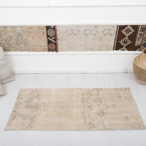 Vintage wollen Oushak-tapijt: Turks minitapijt van 2 x 4