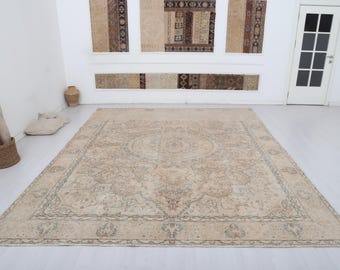Tapete Oushak Vintage 10x12: Tapete Boho de lã turca e algodão feito à mão