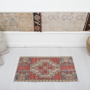 1x3 Oushak Door Mat, Turkish Mini Rug, Vintage Door Mat, 1x3 Small Rug, Anatolian Rug, Mini Rug, Door Mat Rug, Bath Mat Rug, Wool Rug,11723