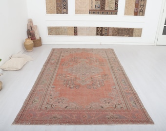 Handmade Oushak Rug: 6x11 Vintage Turkish Wool Bohemian Rug