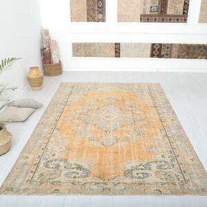 6x9 Oushak Turkish Rug: Vintage Anatolian Wool Area Rug