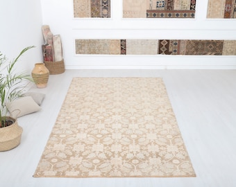 5x10 Vintage Oushak Rug: Handmade Wool Anatolian Rug