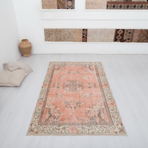 4x6 Area Rug, Bohemian Rug, Anatolian Rug, 4x6 Turkish Rug, Vintage Rug, Oushak Rug, Handmade Rug, Natural Rug, Muted Rug,Pastel Rug,26279