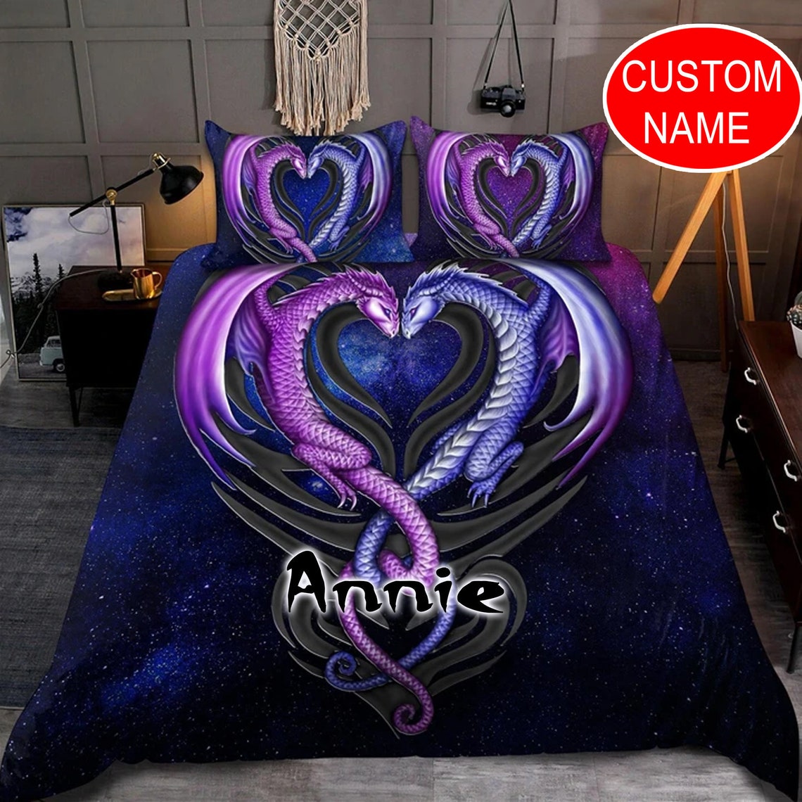 The Dragon Bedding Set Personalized Bed Sheets Custom Etsy