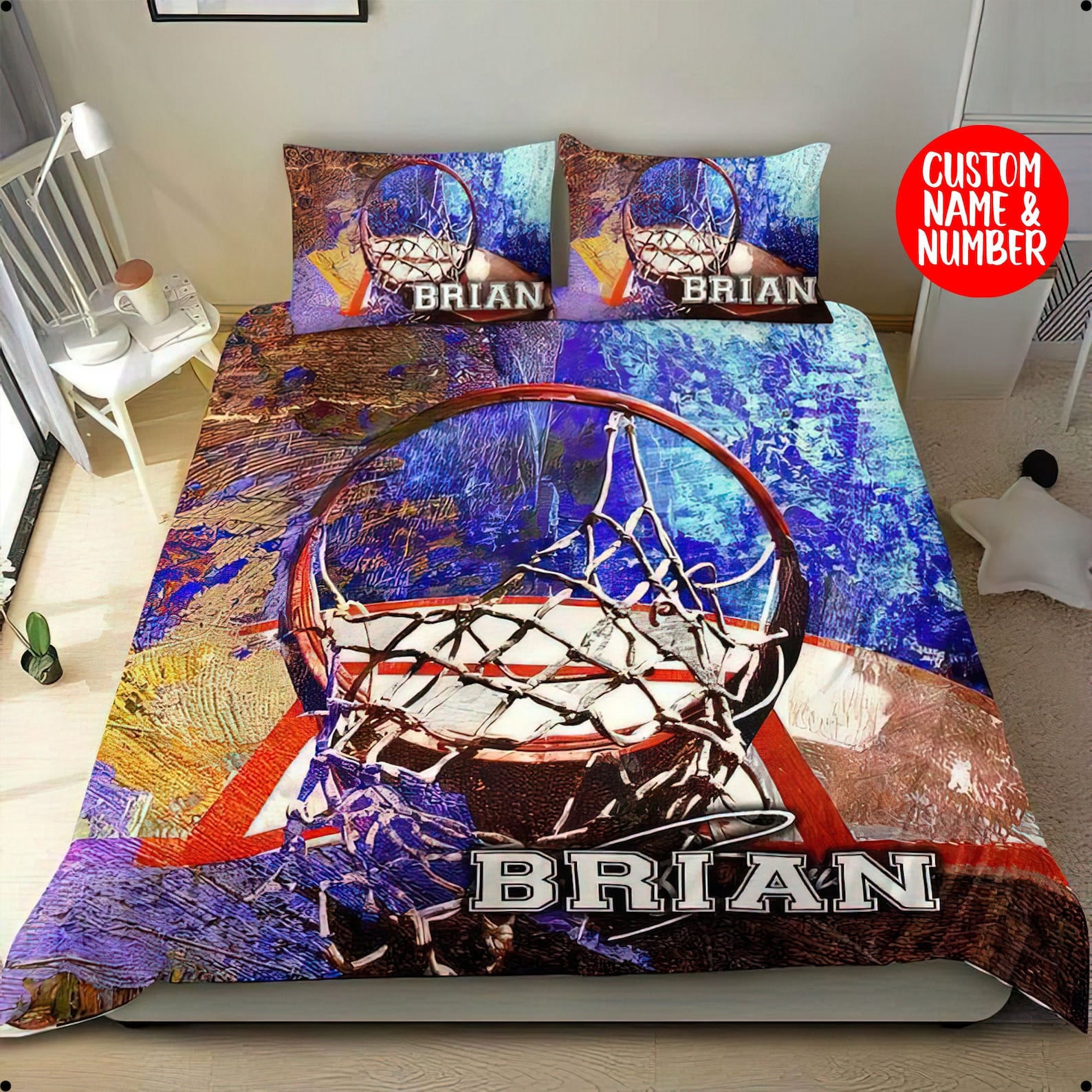 Personalized Basketball Bedding Set Custom Name Basketball Etsy