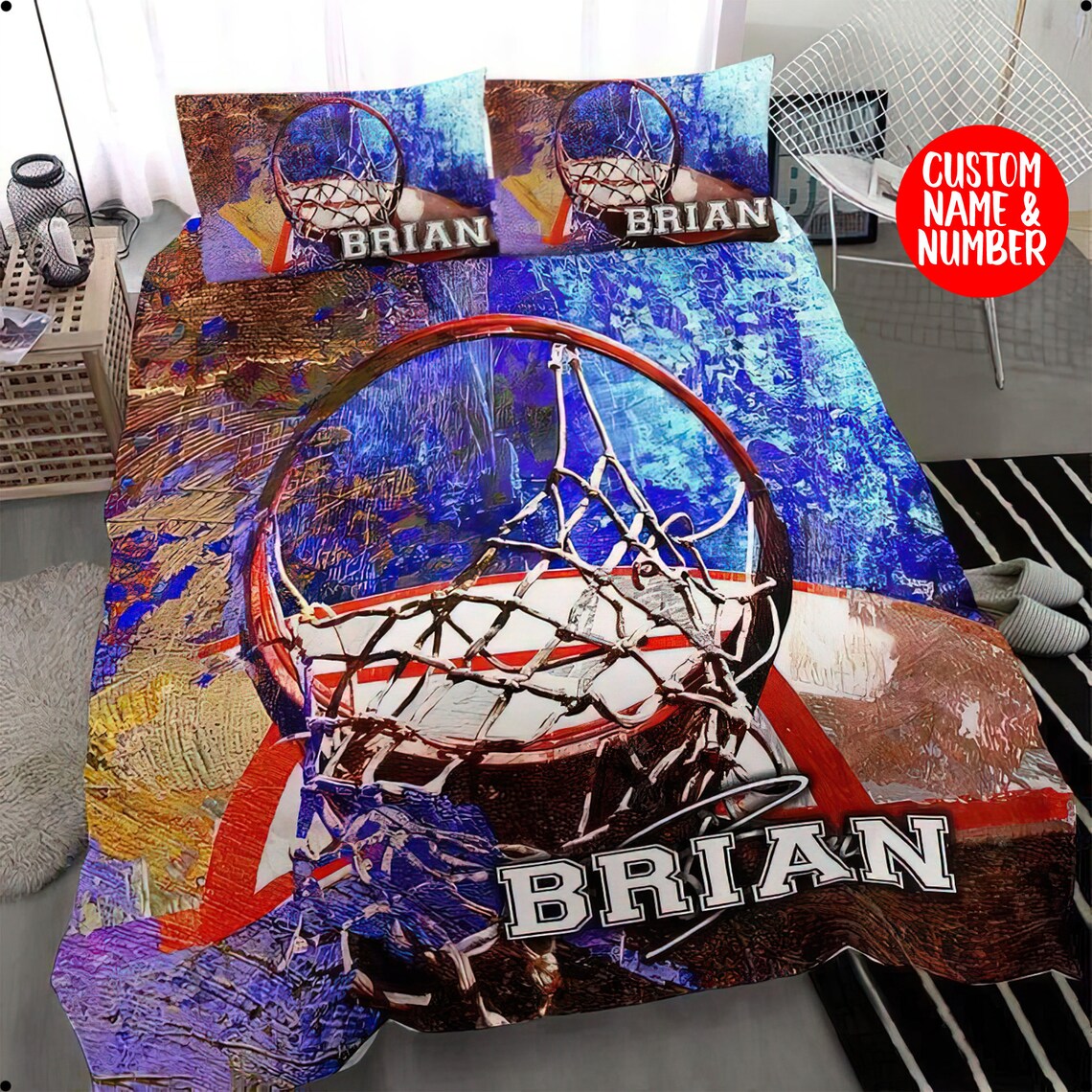 Personalized Basketball Bedding Set Custom Name Basketball Etsy